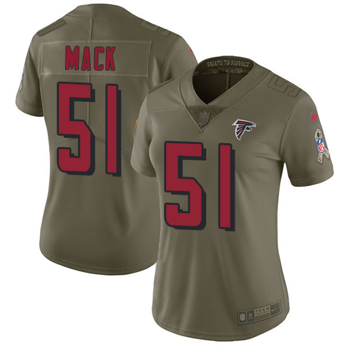 Nike Falcons #51 Alex Mack Olive Women's Stitched NFL Limited Salute to Service Jersey